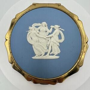 Stratton Queen Convertible vintage gold tone blue Wedgwood muses mirror compact
